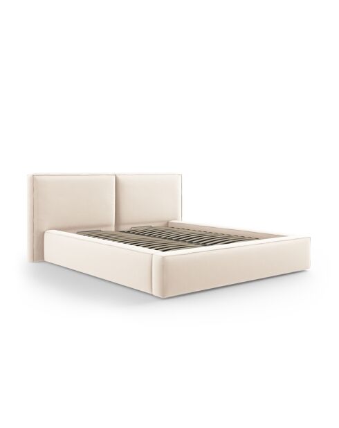 Arendal Lichtbeige tweepersoons fluwelen bed met fluwelen hoofdeinde - 228x234x97,5cm