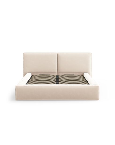 Arendal Lichtbeige tweepersoons fluwelen bed met fluwelen hoofdeinde - 228x234x97,5cm