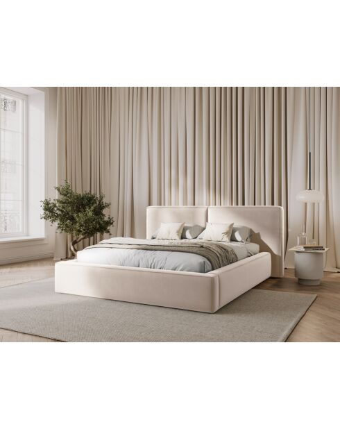 Arendal Lichtbeige tweepersoons fluwelen bed met fluwelen hoofdeinde - 228x234x97,5cm
