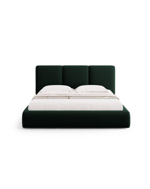 Lit Coffre Avec Tête de Lit en velours Bona vert bouteille - 220x220x100cm