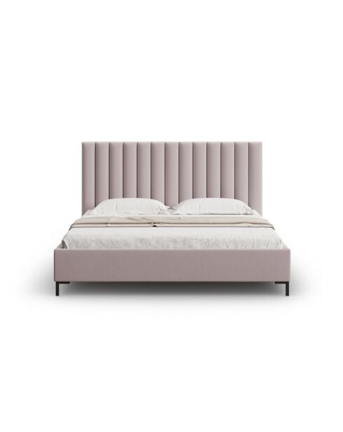 Lit Coffre Avec Tête de Lit en tissu structurel Apollo rose - 220x150x130cm