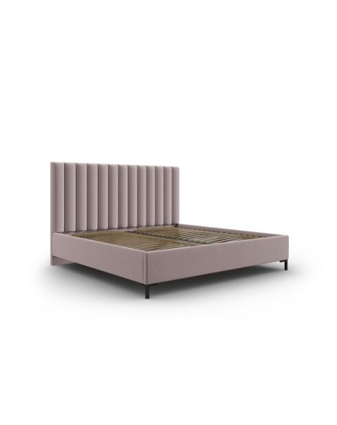 Lit Coffre Avec Tête de Lit en tissu structurel Apollo rose - 220x150x130cm