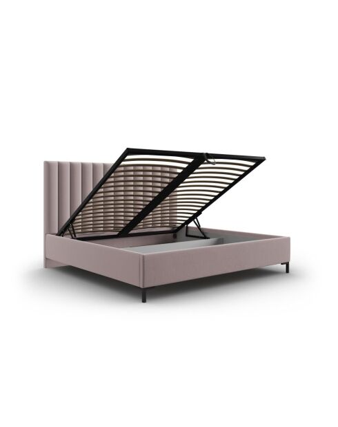 Lit Coffre Avec Tête de Lit en tissu structurel Apollo rose - 220x150x130cm