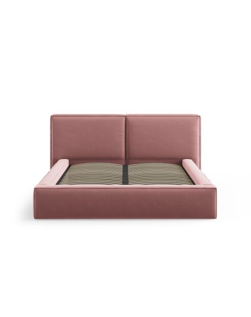 Arendal roze tweepersoons fluwelen bed met fluwelen hoofdeinde - 228x234x97,5cm
