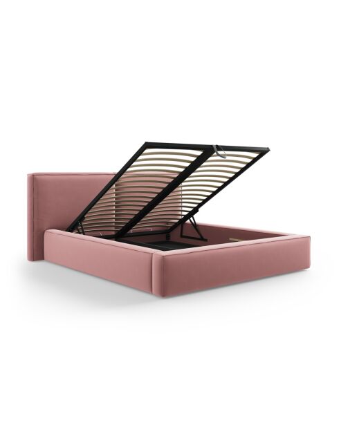 Arendal roze tweepersoons fluwelen bed met fluwelen hoofdeinde - 228x234x97,5cm