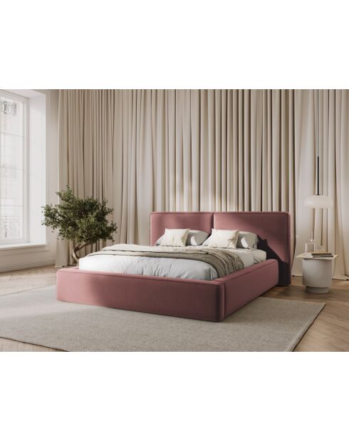 Arendal roze tweepersoons fluwelen bed met fluwelen hoofdeinde - 228x234x97,5cm