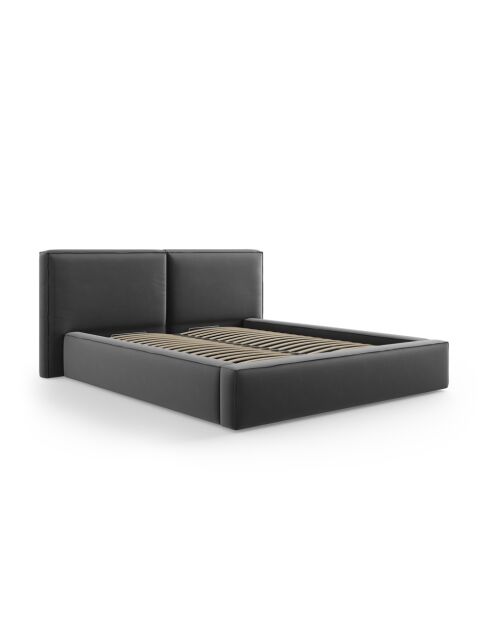 Bedkast met fluwelen hoofdeinde tweepersoons Arendal grijs - 228x251x97,5cm