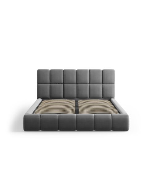 Zuringrijs kofferbed met fluwelen hoofdeinde - 220x160x100cm