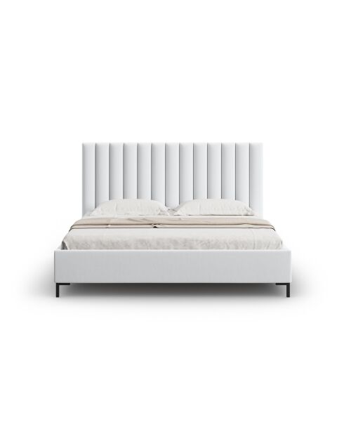 Apollo Kofferbed met hoofdeinde in koude lichtgrijze structuurstof - 220x190x130cm