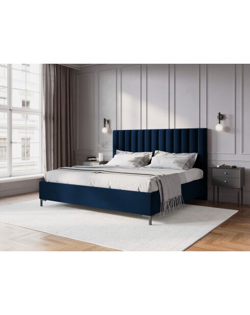 Cama tipo baúl Apollo Royal Blue con cabecero de terciopelo, 220 x 210 x 130 cm