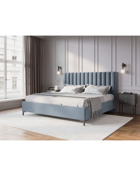 Apollo lichtblauw kofferbed met fluwelen hoofdeinde - 220x150x130cm