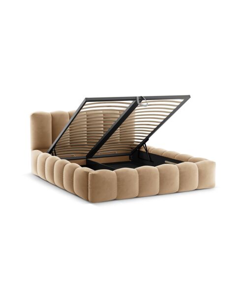 Tweepersoons bedkast met fluwelen hoofdeinde Senna the sand - 226x226x95cm
