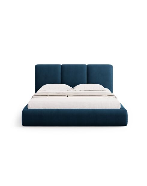 Cama cómoda con cabecero de chenilla Bona azul real, 220 x 160 x 100 cm
