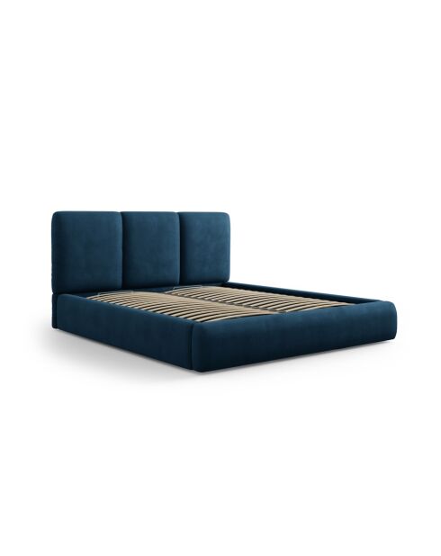 Cama cómoda con cabecero de chenilla Bona azul real, 220 x 160 x 100 cm
