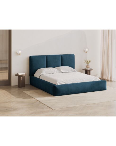 Cama cómoda con cabecero de chenilla Bona azul real, 220 x 160 x 100 cm