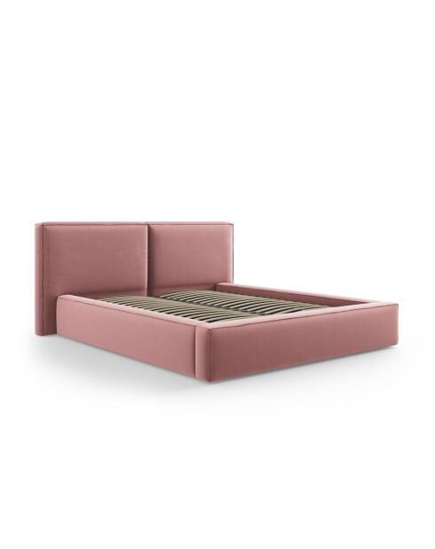 Lit Coffre Avec Tête de Lit en tissu structurel Double Arendal rose - 228x214x97.5cm