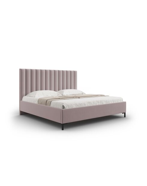 Lit Coffre Avec Tête de Lit en tissu structurel Apollo rose - 220x210x130cm