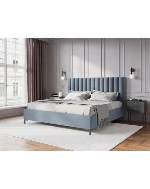 Apollo lichtblauw kofferbed met fluwelen hoofdeinde - 220x190x130cm