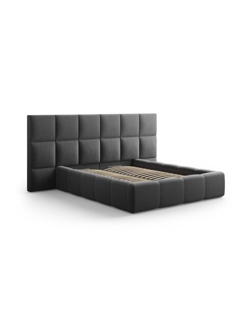 Lit Coffre Avec Tête de Lit en velours Double Isa gris - 230x250x125cm