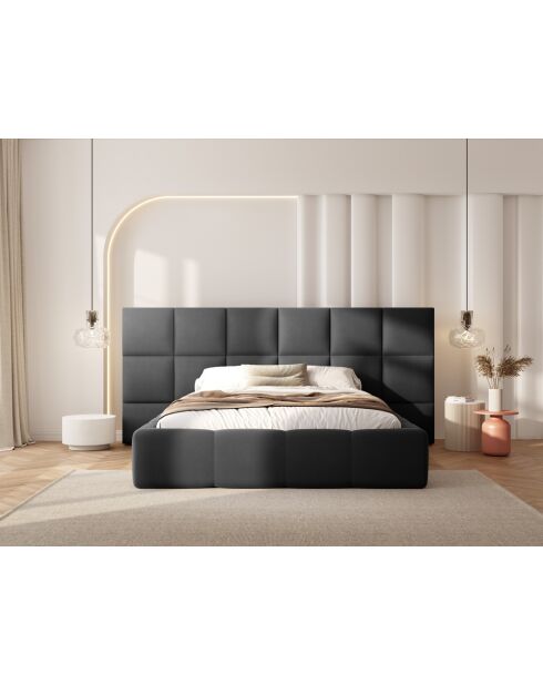 Lit Coffre Avec Tête de Lit en velours Double Isa gris - 230x250x125cm