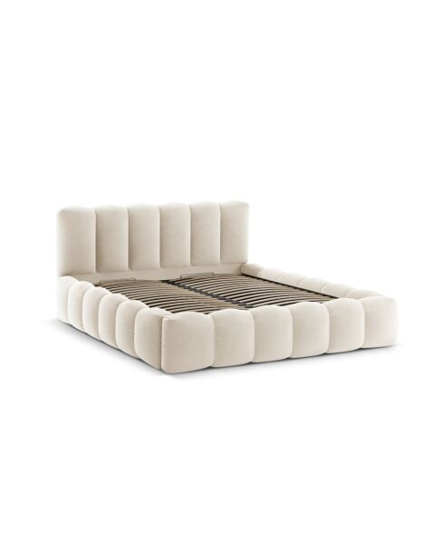 Bedbank met fluwelen hoofdeinde Tweepersoons Senna beige - 226x186x95cm