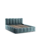 Lettino a cassettiera con testiera in ciniglia Senna blue jeans - 226x186x95cm
