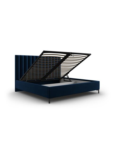 Cama tipo baúl Apollo Royal Blue con cabecero de terciopelo, 220 x 150 x 130 cm