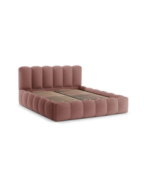 Borstbed met donkerroze Senna structuurstof hoofdeinde - 226x186x95cm