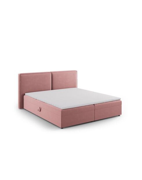 Ensemble boxspring en velours Arendal rose - 210x206x100cm