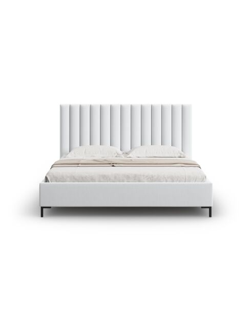 Apollo Kofferbed met hoofdeinde in koude lichtgrijze structuurstof - 220x150x130cm