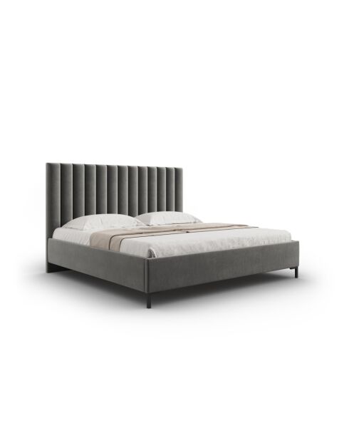 Lit Coffre Avec Tête de Lit en velours Apollo gris clair - 220x150x130cm
