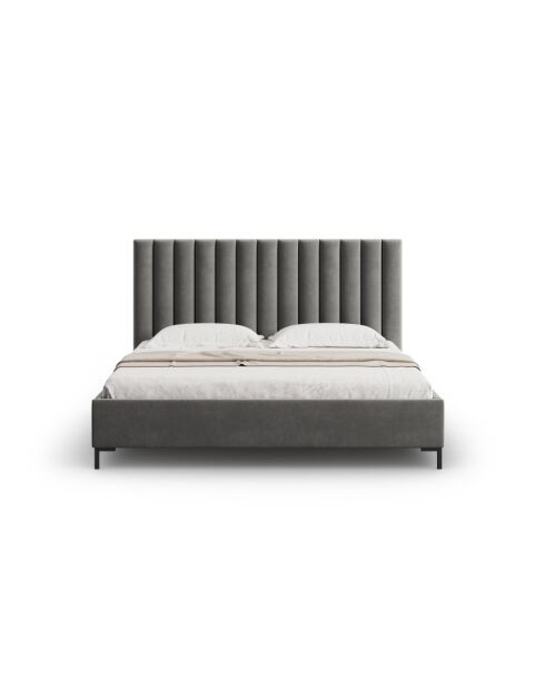 Lit Coffre Avec Tête de Lit en velours Apollo gris clair - 220x150x130cm
