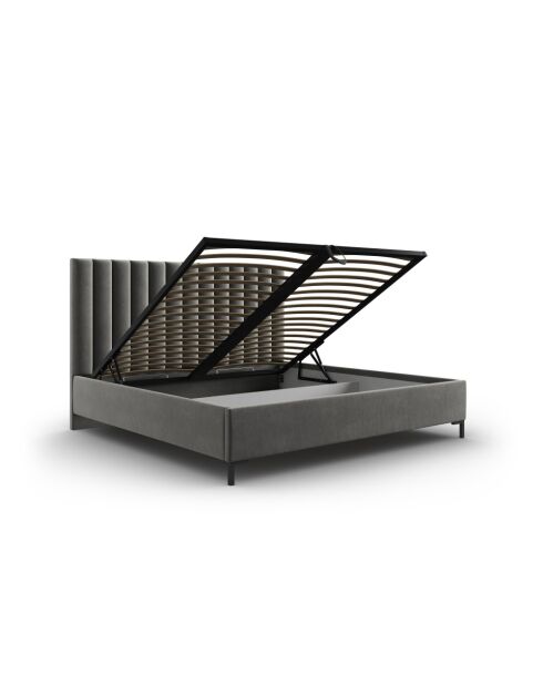 Lit Coffre Avec Tête de Lit en velours Apollo gris clair - 220x150x130cm
