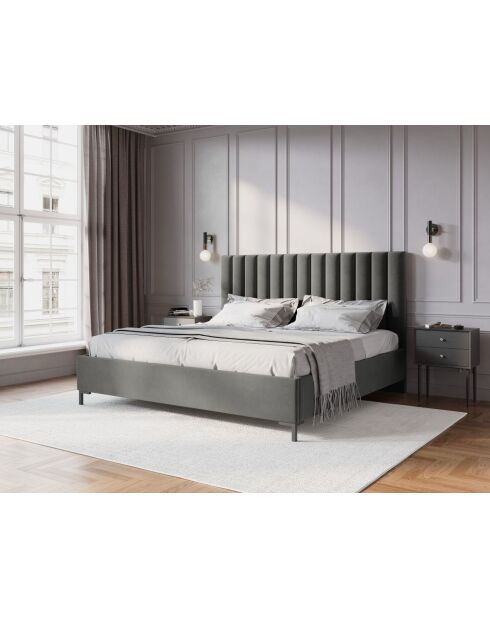 Lit Coffre Avec Tête de Lit en velours Apollo gris clair - 220x150x130cm
