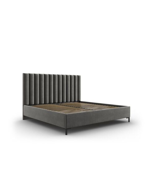Lit Coffre Avec Tête de Lit en velours Apollo gris clair - 220x170x130cm