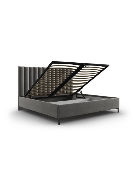 Lit Coffre Avec Tête de Lit en velours Apollo gris clair - 220x170x130cm