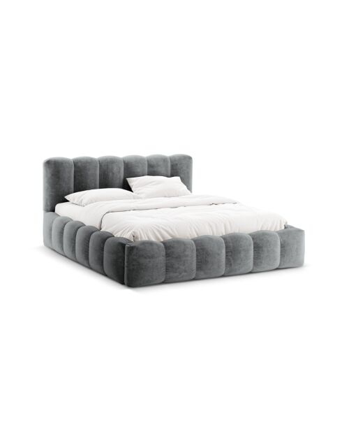 Lit Coffre Avec Tête de Lit en chenille Senna platine - 226x166x95cm