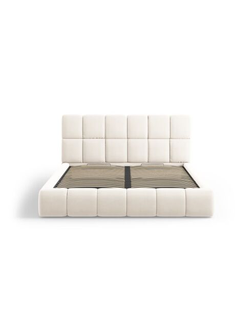 Lichtbeige boxerbed Sorrel met fluwelen hoofdeinde - 220x200x100cm