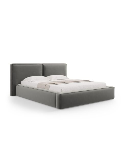 Arendal Lichtgrijs tweepersoons fluwelen bed met fluwelen hoofdeinde - 228x194x97,5cm