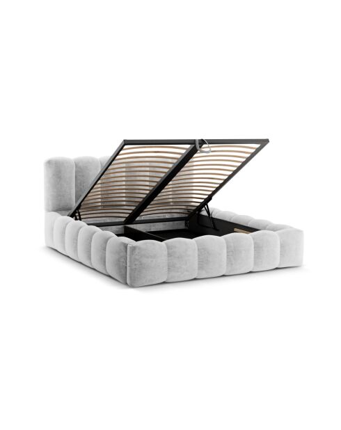 Brustbett mit silberfarbenem Senna-Chenille-Kopfteil — 226 x 166 x 95 cm