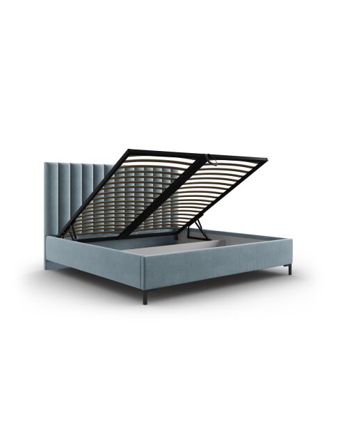 Apollo lichtblauw kofferbed met fluwelen hoofdeinde - 220x210x130cm