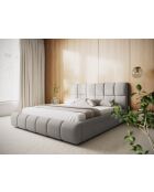 Sauerampfer-Kastenbett mit Chenille-Kopfteil, hellgrauer Sauerampfer — 220 x 200 x 100 cm