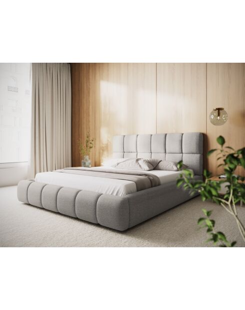 Sauerampfer-Kastenbett mit Chenille-Kopfteil, hellgrauer Sauerampfer — 220 x 200 x 100 cm