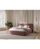 Cama tipo baúl con cabecero de tela estructural, cama doble Arendal rosa, 228 x 194 x 97,5 cm