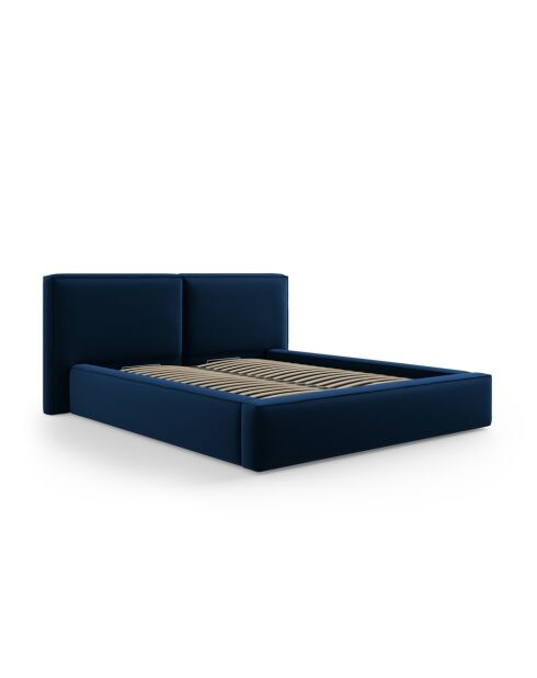 Arendal Königsblaues Doppelbett aus Samt mit Samtkopfteil — 228 x 234 x 97,5 cm