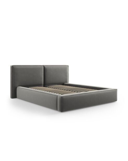 Arendal Lichtgrijs tweepersoons fluwelen bed met fluwelen hoofdeinde - 228x251x97,5cm