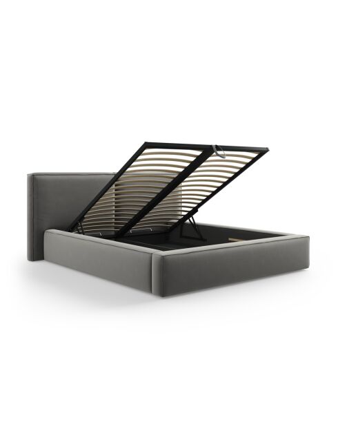 Arendal Lichtgrijs tweepersoons fluwelen bed met fluwelen hoofdeinde - 228x251x97,5cm