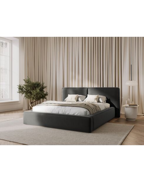 Arendal Lichtgrijs tweepersoons fluwelen bed met fluwelen hoofdeinde - 228x251x97,5cm