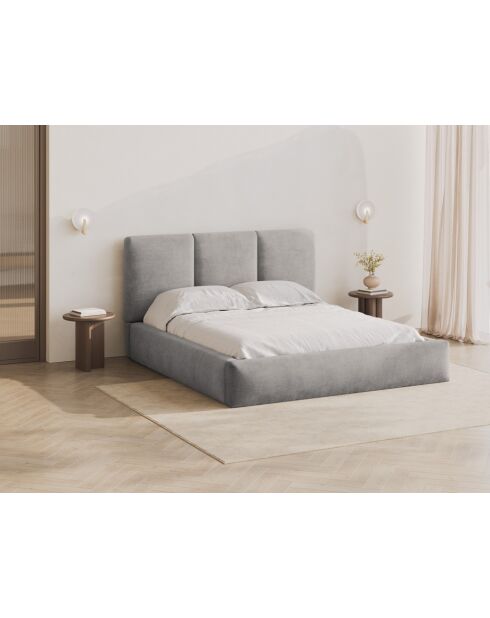 Brustbett mit Chenille-Kopfteil Bona hellgrau - 220x220x100cm