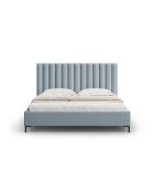 Letto a bauletto Apollo azzurro chiaro con testiera in velluto - 220x170x130 cm